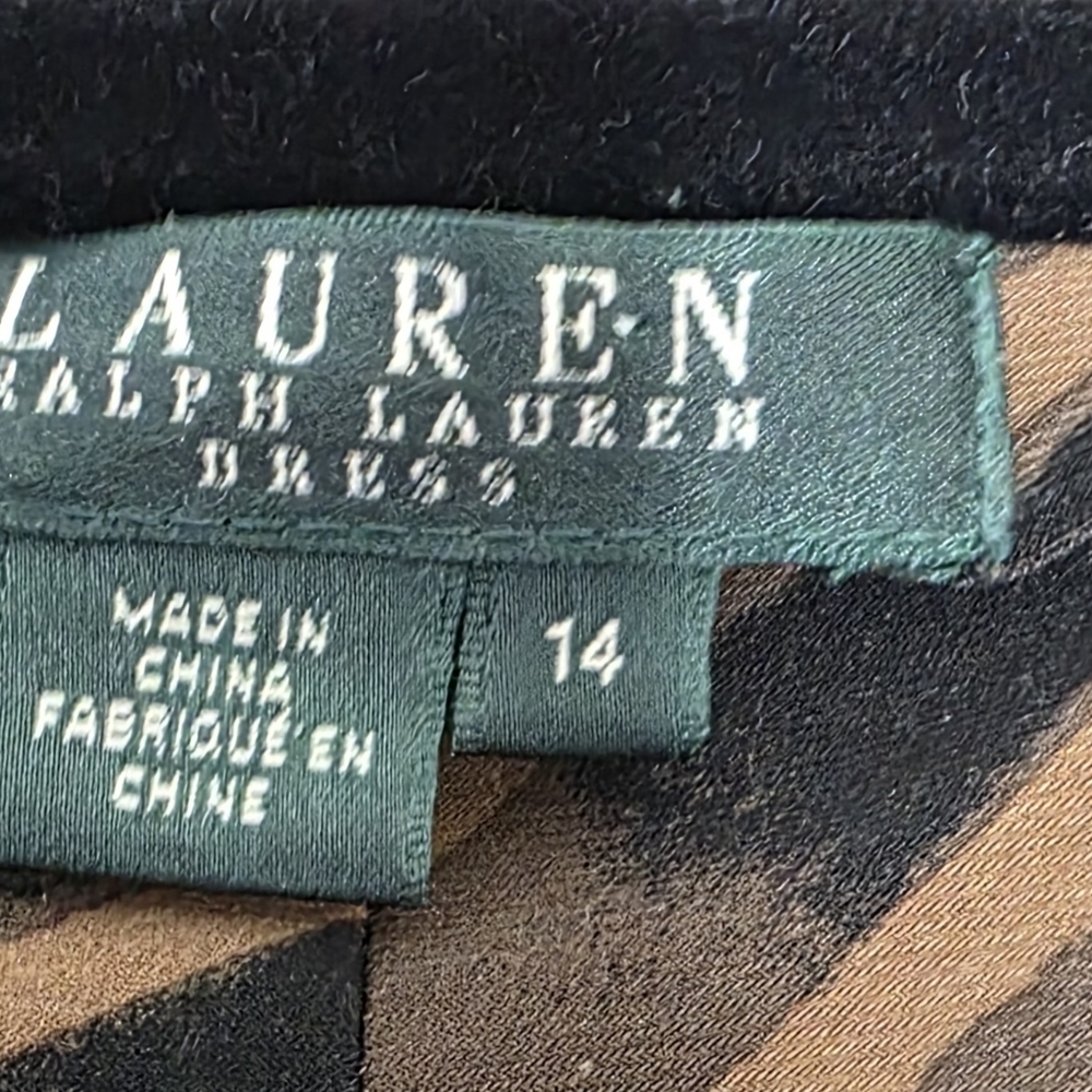 Lauren Ralph Lauren Faux Wrap Dress Size 14 Geo Print V-neck Stretch Chic Office - Picture 11 of 12